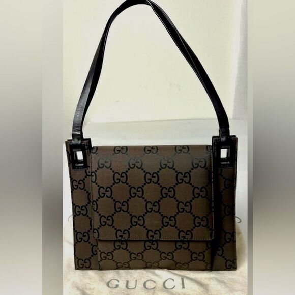 Gucci Brown and Black GG Monogram Shoulder Bag - Picture 1 of 17
